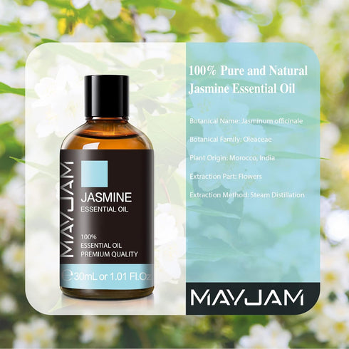 Jasmine Essential Oil 30ML/ 1.01FL.OZ, MAYJAM Pure Jasmine Oil Aromatherapy Essential Oil for Massage, DIY Soap, Ideal for Home Yoga Use...