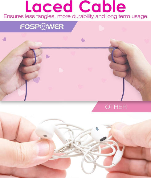 FosPower Kids Headphones with LED Cat Ears (Safe Volume Limit 85 dB), 3.5mm On-Ear Wired Headphones with Laced Tangle-Free Cables for Boys/Girls/S...