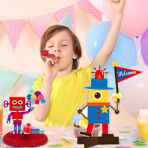 12 Pieces Robot Birthday Party Supplies Robot Party Honeycomb Centerpieces Robot Party Decorations Robot Party Table Topper for Baby Shower Decora...