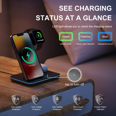 Minthouz 3 in 1 Wireless Charger, 18W Fast Wireless Charging Station for Multiple Devices Apple Watch, AirPods, Wireless Charger Stand Compatible ...