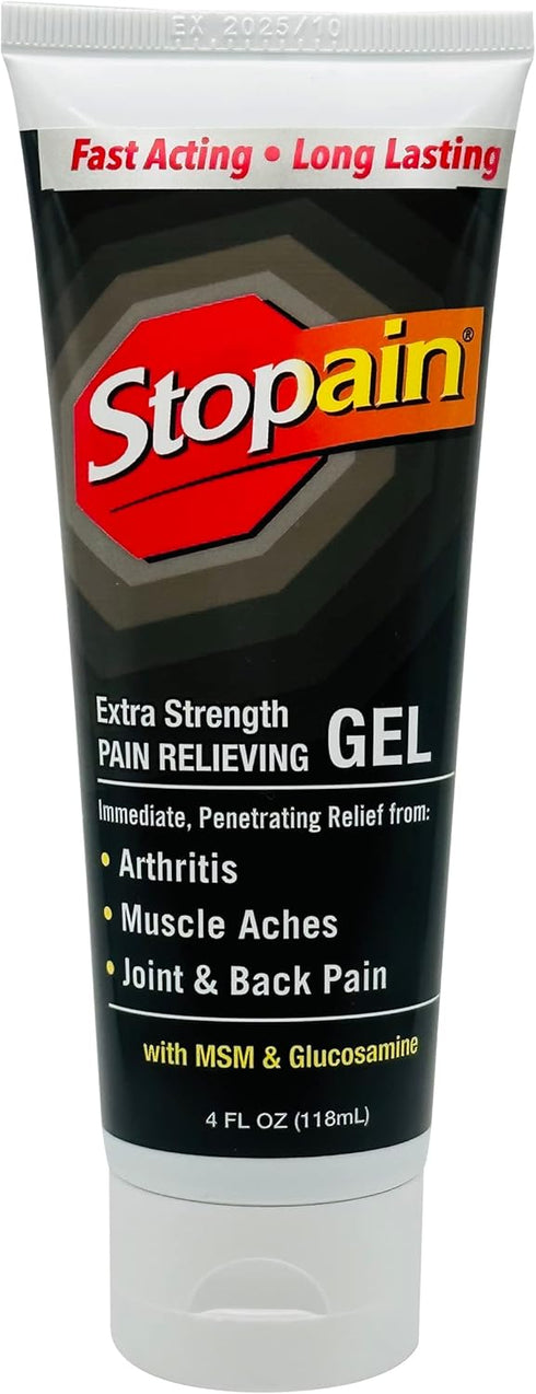 Stopain Pain Relief Gel 4oz USA Made, Max Strength Fast Acting with MSM, Glucosamine, Menthol for Lower Back Sciatica, Knee, Neck, HSA FSA Approve...