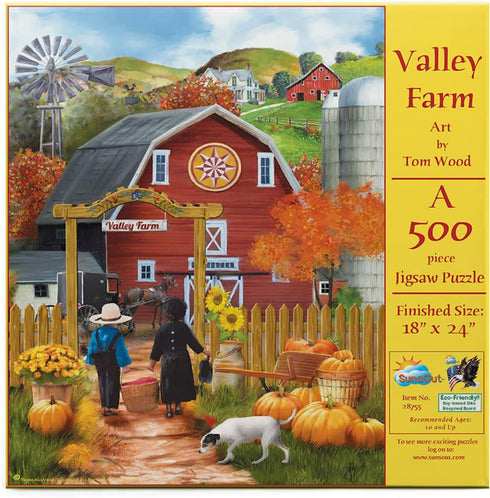 SUNSOUT INC - Valley Farm - 500 pc Jigsaw Puzzle by Artist: Tom Wood - Finished Size 18" x 24" Halloween - MPN# 28755...