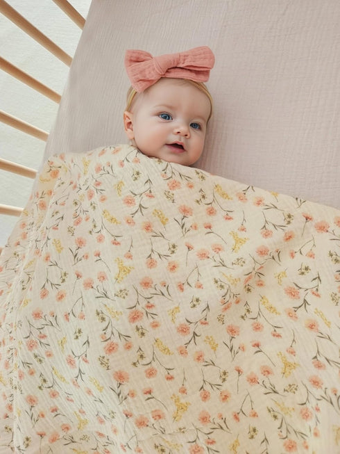Little Jump Baby Muslin Swaddle Blankets for Girls, Newborn Swaddle Set with Matching Headband Bow, 47 x 47 inches Floral Print Hospital Home-Comi...