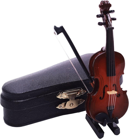 1:12 Mini Violin Miniature Musical Instruments Tiny Violin with Stand Bow Case Miniature Violin for Dollhouse Decoration...
