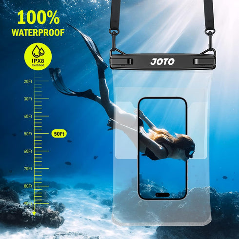 JOTO 2 Pack Large Waterproof Phone Pouch Case Bag, IPX8 Universal Big Underwater Cell Phone Dry Bag with Lanyard for iPhone 15/14/13/12/11 Pro Max...