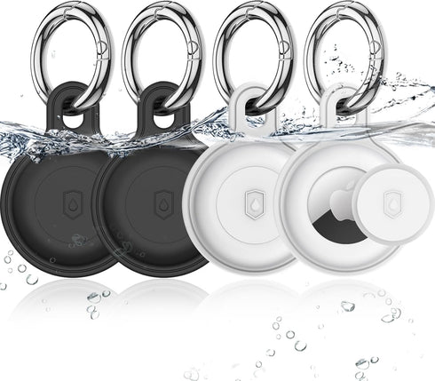 4 Pack Airtag Holder, IPX8 Waterproof Silicone Airtag Keychain for Apple Airtag, Protective Anti-Scratch Airtag Case for Dog Collar Cat Collar, Wa...