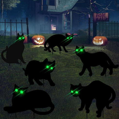 6 Pcs Black Cat Halloween Decor Yard Signs with Stakes, Halloween Decorations Outdoor with LED Eyes Glow in The Dark, Scary Silhouette Waterproof ...