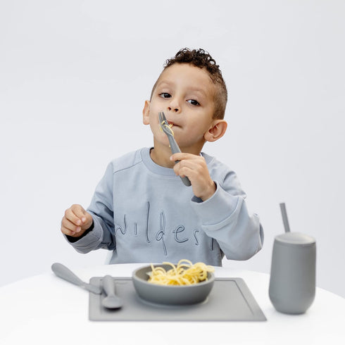 ezpz Happy Utensils - 24 Months+ (Blush) - BPA Free Toddler Utensils - Fork, Spoon and Knife for Toddlers and Preschoolers - Kids Utensils for Sel...