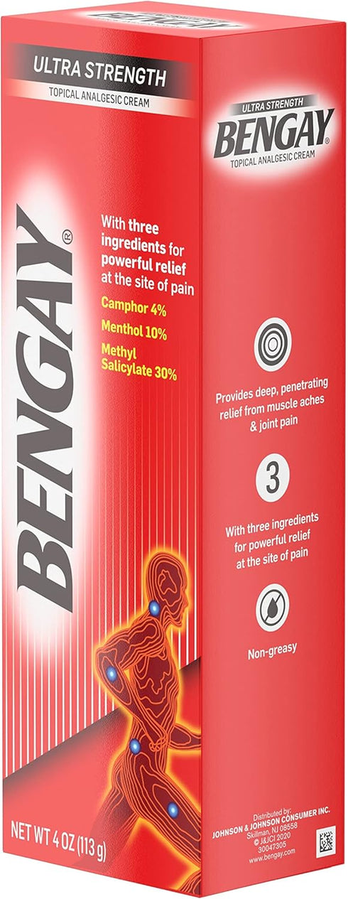 Bengay Ultra Strength Topical Pain Relief Cream, Non-Greasy Topical Analgesic for Minor Arthritis, Muscle, Joint and Back Pain, Camphor, Menthol a...