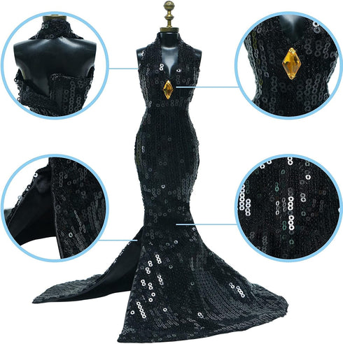 Gorgeous Handmade Doll Dress, Doll Clothes Evening Gown with Sequin Fashion Show, Wedding Party Outfits for 11.5 inch Doll Accessories (Black)...