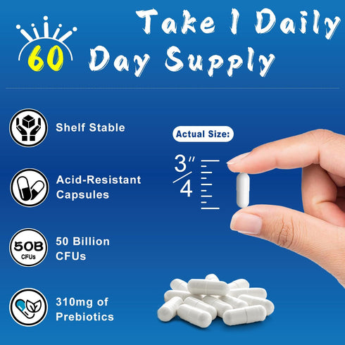 Probiotics 50 Billion CFU, 18 Strains + Prebiotics - Supports Digestive, Immune & Gut Health, Relief for Occasional Diarrhea, Gas & Bloating - Dai...