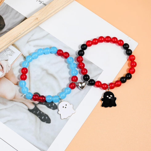 2Pcs Love Heart Couple Matching Bracelet Set Adjustable Braide Rope Halloween Mummy Ghost Pumpkin Hat Wizard Bracelet for Women Men Lover Friend F...