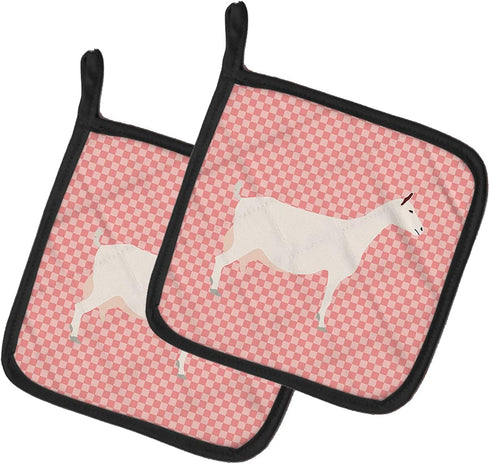 Caroline's Treasures BB7889PTHD Saanen Goat Pink Check Pair of Pot Holders Kitchen Heat Resistant Pot Holders Sets Oven Hot Pads for Cooking Bakin...