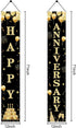 Wedding Anniversary Door Banner - Black Gold Happy Anniversary Sign for Party Decorations, Welcome Porch Outdoor Supplies...