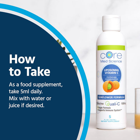 Core Med Science Liposomal Vitamin C 1000mg Liquid - Sunflower Formula, 5 Fl Oz - Natural Liposomal Vitamin C Non-GMO Supplement - Immune System B...