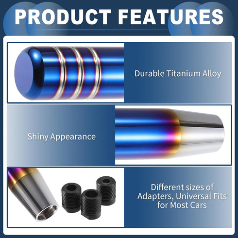 Cylinder Shift Knob, 13cm Universal for Automatic and Manual Vehicle Gear Shifter Knob with 3 Adapter Aluminum Alloy Burnt Blue, 1 Set...