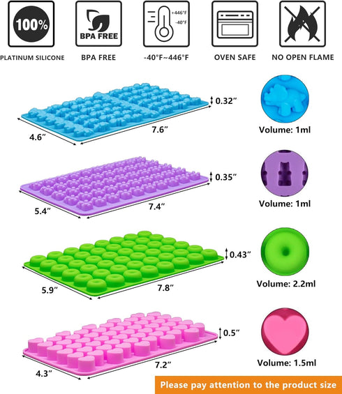 Gummy Bear Candy Molds Silicone, Gummy Molds with 2 Droppers, Non-Stick Silicone Candy Molds Including Mini Dinosaur, Bear Shape, Hearts and Mini ...