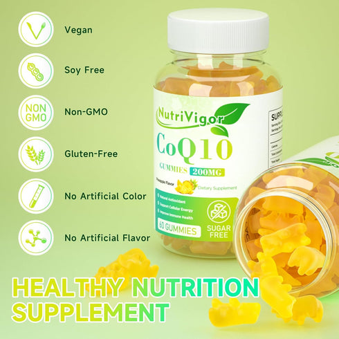 CoQ10 Gummies, Coenzyme Q10 Supplement 200mg, High Absorption CoQ10 Supplement for Cellular Energy and Immune Health, Vegan, Gluten Free, Pineappl...