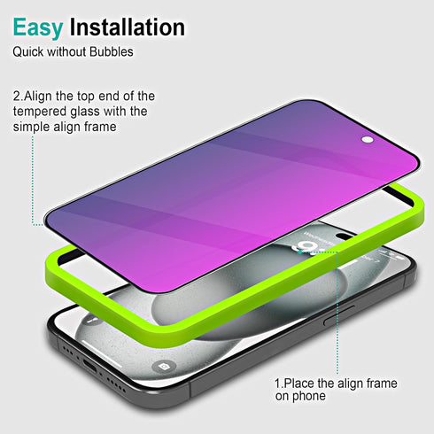 2 Pack Purple Privacy Screen Protector for iPhone 15 6.1 inch, 9H Anti-Spy Tempered Glass, Easy Installation, High Sensitivity, Case Friendly...