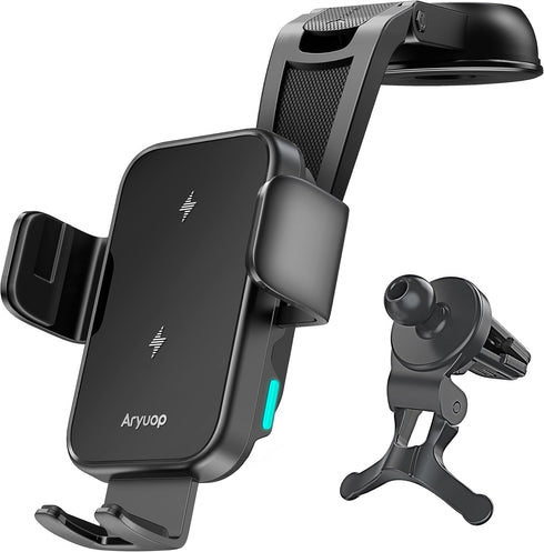 15W Fast Wireless Car Charger Mount - Auto Alignment Clamping Wireless Car Phone Charger, Dashboard Windshield Wireless Charging Car Holder for iP...