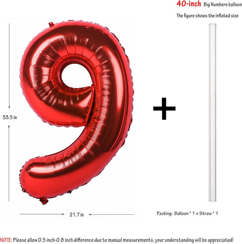 40 inch red big number 9 birthday party decoration foil polyester film balloons anniversary party wedding for girls and boys digit 9...