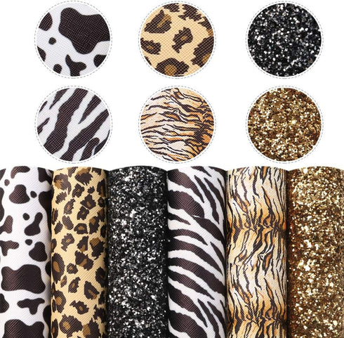David angie Leopard Cow Animal Pattern Faux Leather Sheet Synthetic Leather Sheet 6Pcs 7.7" x 12.9" (20 cm x 33 cm) for DIY Projects (Assorted)...