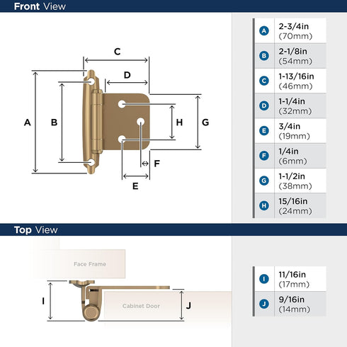 Amerock BPR3429CZ | Cabinet Hinge | Variable Overlay Self Closing Face Mount | Champagne Bronze | Kitchen Cabinet Door Hinge | 1 Pair/2 Pack | Fun...
