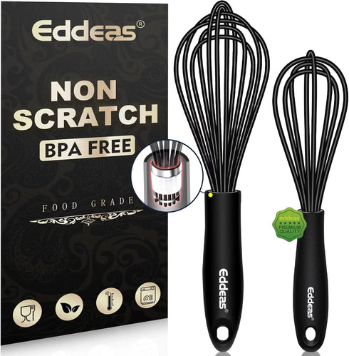 Mini Silicone Whisk, Small Silicone Whisk 7+9in, BPA free Non Scratch Coated Protect your Ceramic Pots and Pan.Perfect for Whisking, Beating, Mixi...