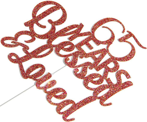Rose Gold Glitter 65 Years Blessed & Loved Cake Topper - 65th Birthday / 65th Anniversary Cake Topper, 65th Birthday / 65th Anniversary Party Deco...