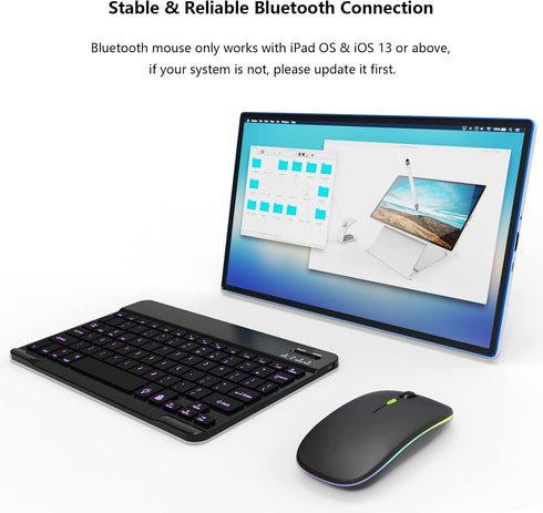 Backlit Bluetooth Keyboard and Mouse Combo for iPad Air Pro Mini Tablet iPhone Android Samsung Smartphone Cell Phone Rechargeable Ultra Slim Wirel...