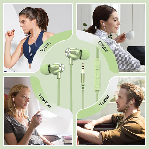 Bulk Wired Earbuds with Built-in Mic 3 Pack Pink Purple Green Multicolor Earphone with Microphone with 3.5mm Aux Jack Cheap Wired Headphone for Gi...