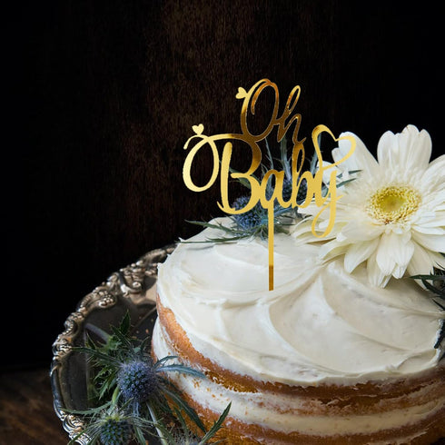 6Pcs Oh Baby Cake Topper Gold Acrylic Baby Shower Cake Decorations for Baby Girl Boy Birthday Cake Party Supplies Cake Toppers...