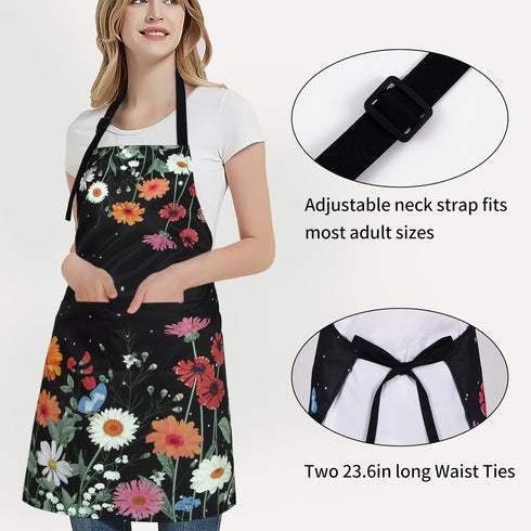 ASPMIZ Floral Apron for Adults, Waterproof Women Apron with 2 Pockets, Flower Cooking Aprons with Adjustable Neck Strap, Kitchen Apron for Washing...