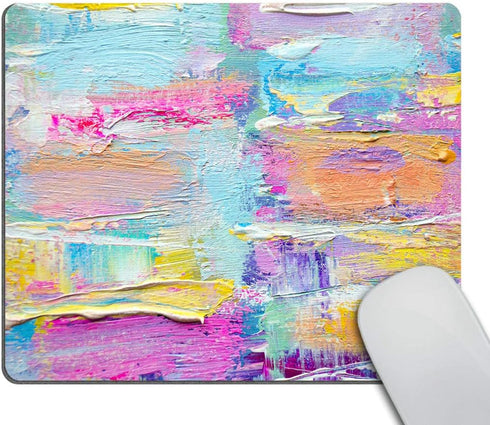 Smooffly Mousepad paint Oil paints cover Abstract print Multicolor mousepad Mouse pad rainbow Yellow White Violet Pink Blue Purple for office...