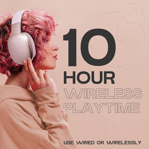 iJoy Ultra Wireless Headphones with Microphone- Rechargeable Over Ear Wireless Bluetooth Headphones with 10Hr Playtime, SD Slot, Backup Wire- Soft...
