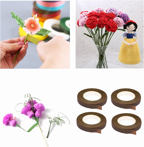 Transun Moo 4 Rolls 1/2 Inch Floral Tapes Florist Wraps for Bouquet Stem and Flowers Making Craft Projects (30 Yards, Brown)...
