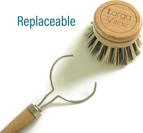 6 pcs Wooden Dish Brush Replacement Heads Made of Renewable Bamboo Wood and Natural Bristle Fiber, Durable, Long Lasting (Palm/Coconut Fiber Brist...