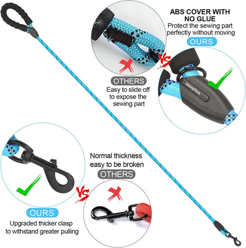 Rope Dog Leash 5 FT for Puppy and Small Dogs,Heavy Duty Dog Rope with Comfortable Padded Handle,Waterproof Dog Leash for Walking,Reflective Nylon ...