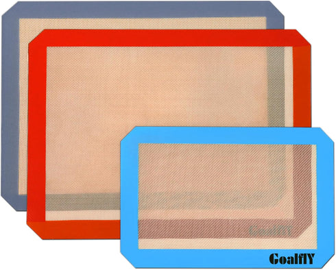 Silicone Baking Mat Set, 2 Half Sheets Silicone Mats (15.8 x 11.8 IN) and 1 Quarter Sheet Baking Mat (11.8 x 7.8 IN), Set of 3 Silicone Baking She...