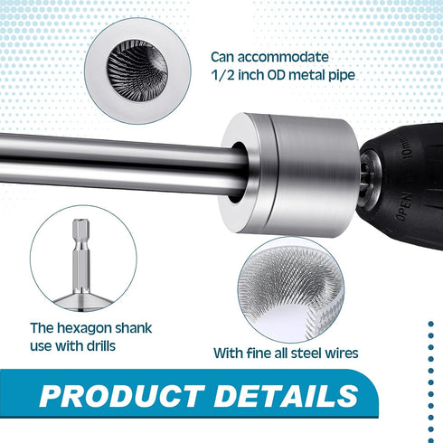 1/2" Metal Copper Pipe Cleaner with 2 Replaceable Brushes Tube Cleaning Brush Tube Cleaning Brush for Power Drill Metal Pipe Cleaning Brush Copper...