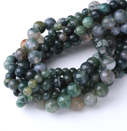 32PCS 12MM Natural Moss Agate Stone Beads Energy Healing Beads for DIY Jewelry Bracelet Necklace Making for Jewelry Making15Inch...
