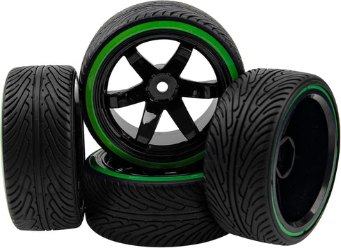 1/10 RC Drift Car Tires 12mm Hex Hub Wheel Rims & Hard Plastic Tyre 6 Spoke Compatible with Traxxas HSP Tamiya Kyosho HPI Redcat 1/10 On-Road RC D...