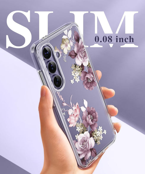 GVIEWIN for Samsung Galaxy S24 Case Floral, with Screen Protector & Camera Lens Protector, Hard PC&TPU Bumper Clear Shockproof Protective Women Ph...
