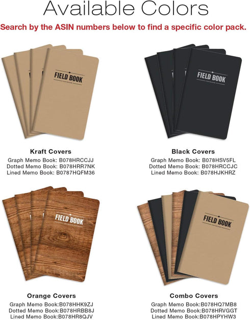 Field Notebook/Journal - 5"x8" - Combo Colors - Dot Graph Memo Book - Pack of 6...