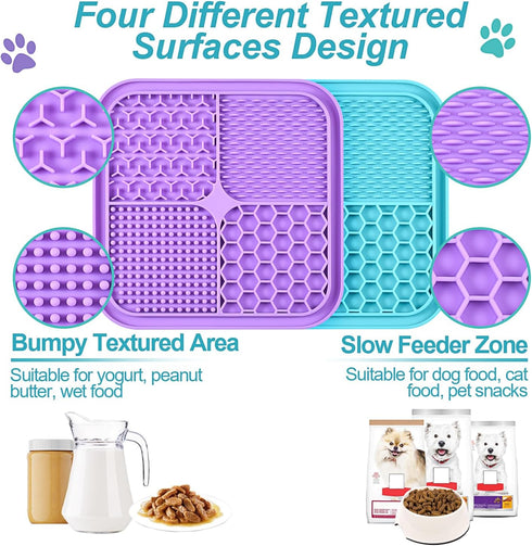 2PCS Licking Mat for Dogs with Suction Cups, Premium Lick Pad for Anxiety Relief, Slow Feeder Dog Bowls, Perfect for Bathing, Grooming and Trainin...