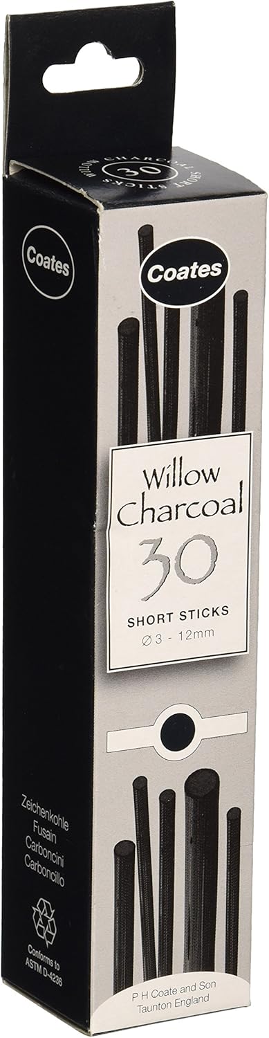 PH Coate Artist Willow Charcoal Assorted Length, 30 Sticks, Black...