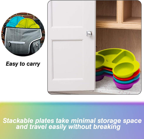 Qshare Toddler Plates, Portable Baby Plates for Toddlers, BPA-Free Strong Suction Plates for Toddlers, Dishwasher and Microwave Safe Silicone Plac...