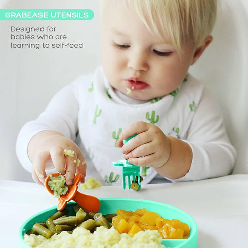 Grabease Baby Spoons Toddler Utensils Baby Spoon Toddler Forks, BPA-Free & Phthalate-Free for Baby & Toddler, 2 Sets, Mint and Orange...
