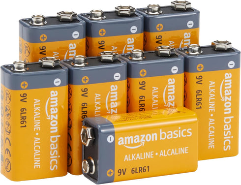 Amazon Basics 8-Pack 9V Alkaline Batteries, 5-Year Shelf Life - for Smoke/CO Detector, Electronics & Audio...