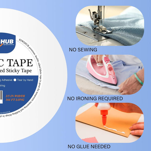 Heavy Duty Fabric Tape - Double Sided Sticky Fabric Tape Strong Adhesive Cloth Hem Tape,Hemming Tape No Sewing or Ironing, Gluing - 2/5 Inch x 164...